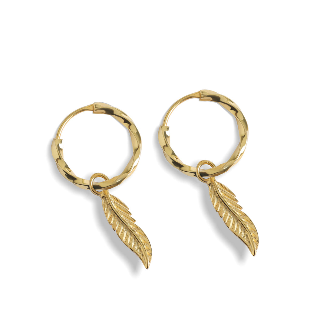 Silver Leaf Hoop Drop Earrings