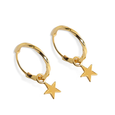 CLARA 925 Sterling Silver Star Hoop Drop Earring Gold Plated Gift for Women & Girls