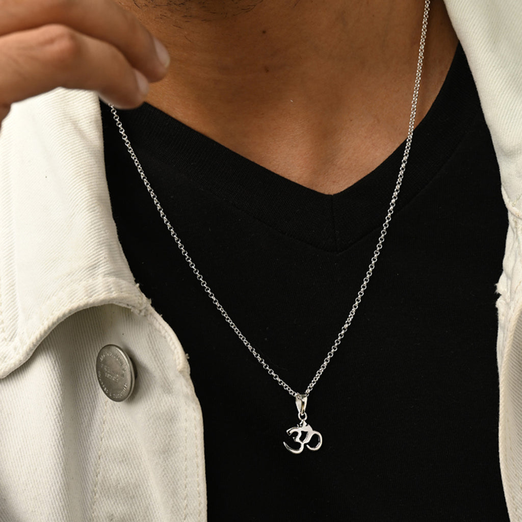 Silver Religious OM Men Pendant Necklace with Chain or without Chain