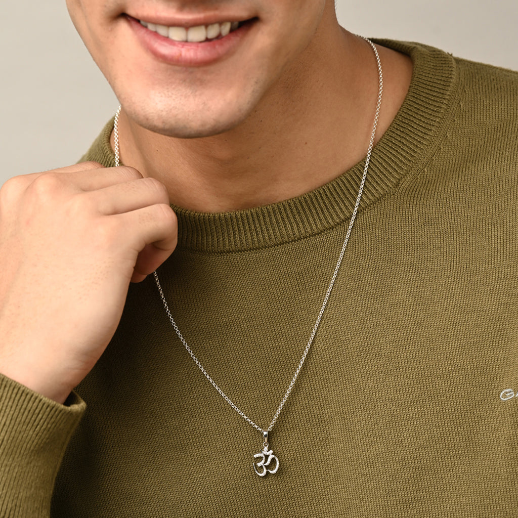 Silver Shine Om Men Pendant Necklace with Chain or without Chain