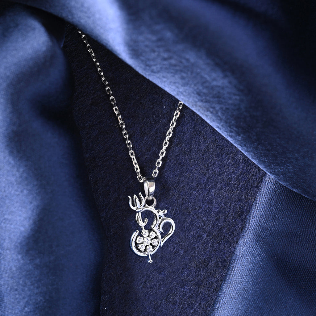 Silver Om Trishul Pendant Chain