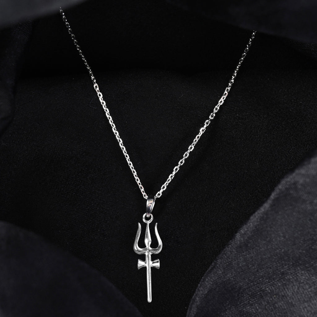 Silver Shiva Trishul Pendant Chain