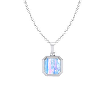 Silver Created Opal Men Pendant Necklace with Chain or without Chain