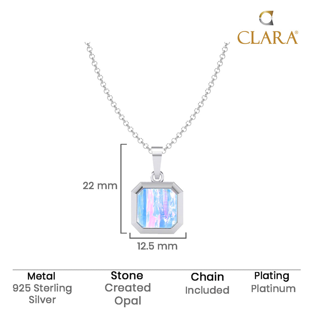 Silver Created Opal Men Pendant Necklace with Chain or without Chain