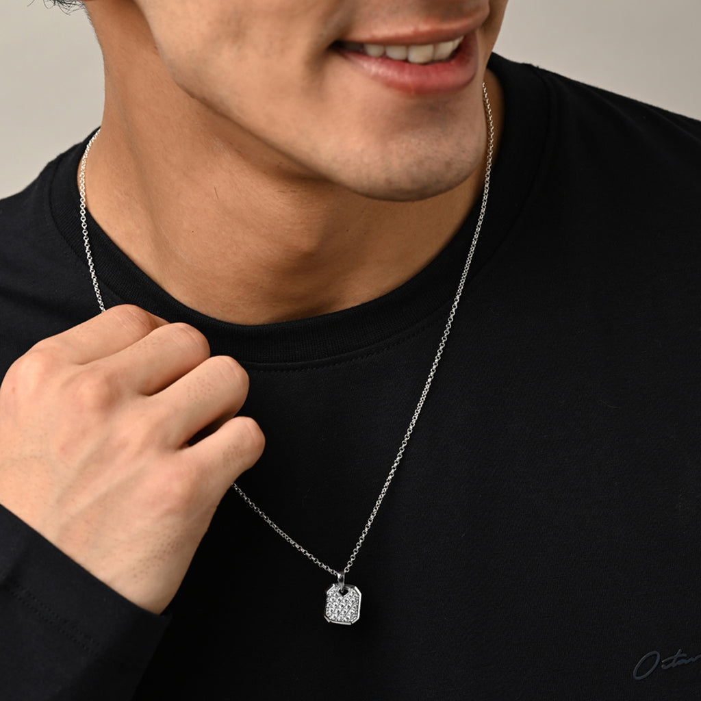 Silver Hexa Men Pendant Necklace with Chain or without Chain