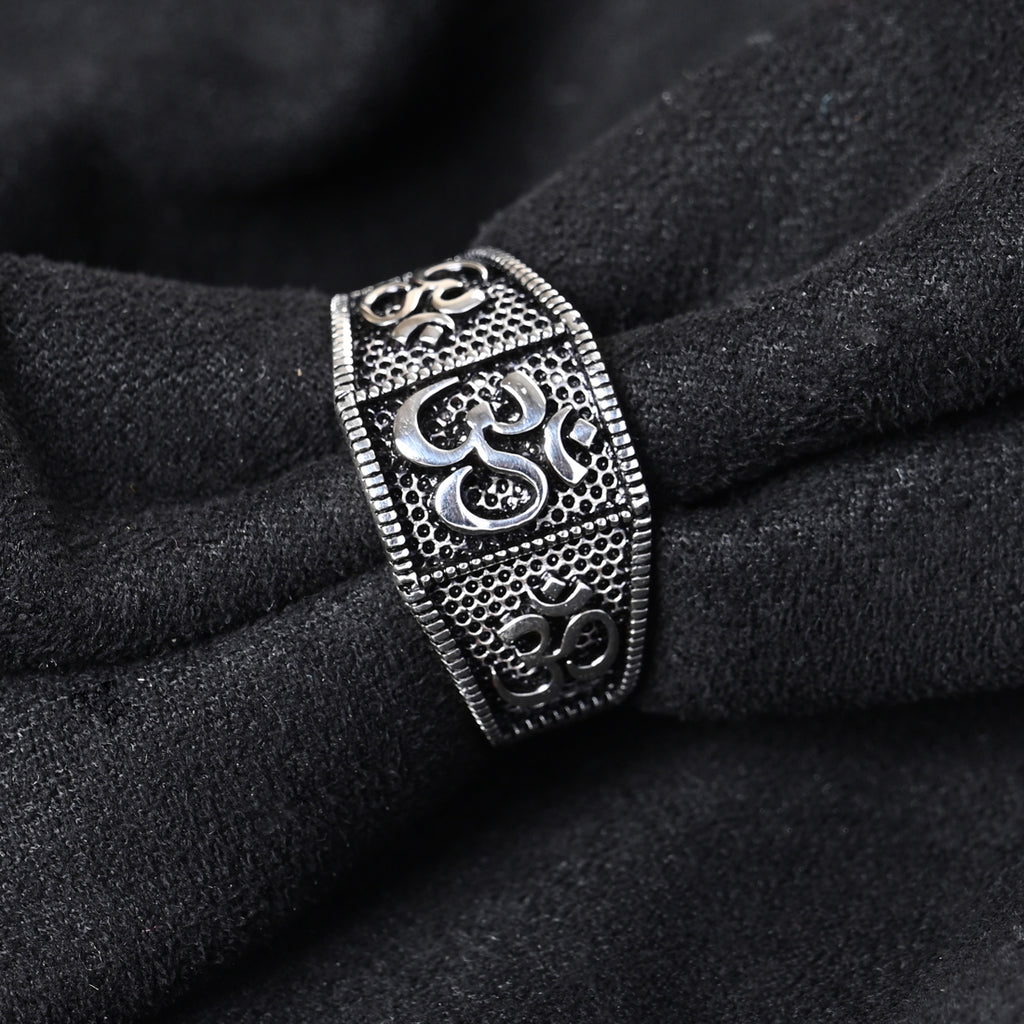 Silver OM Oxidised Men Ring