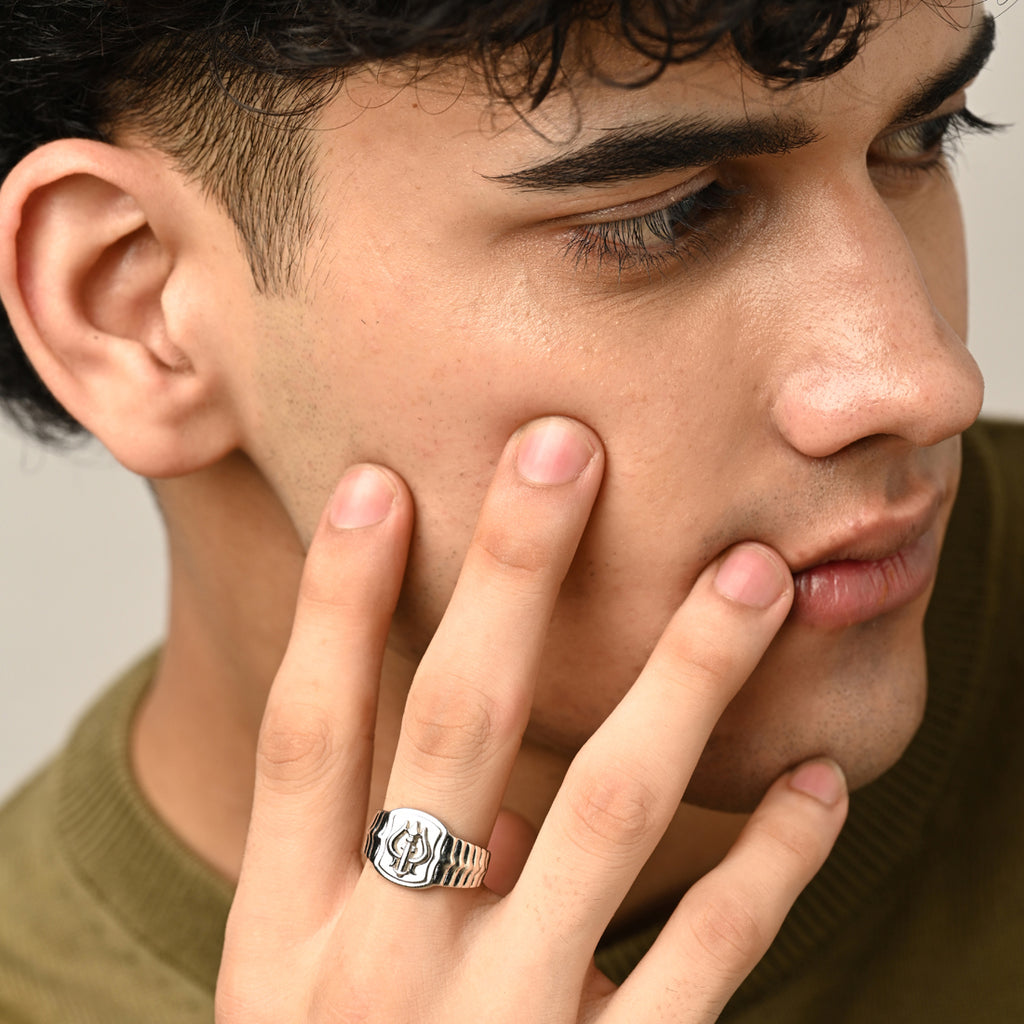 Silver Trishul Men Ring