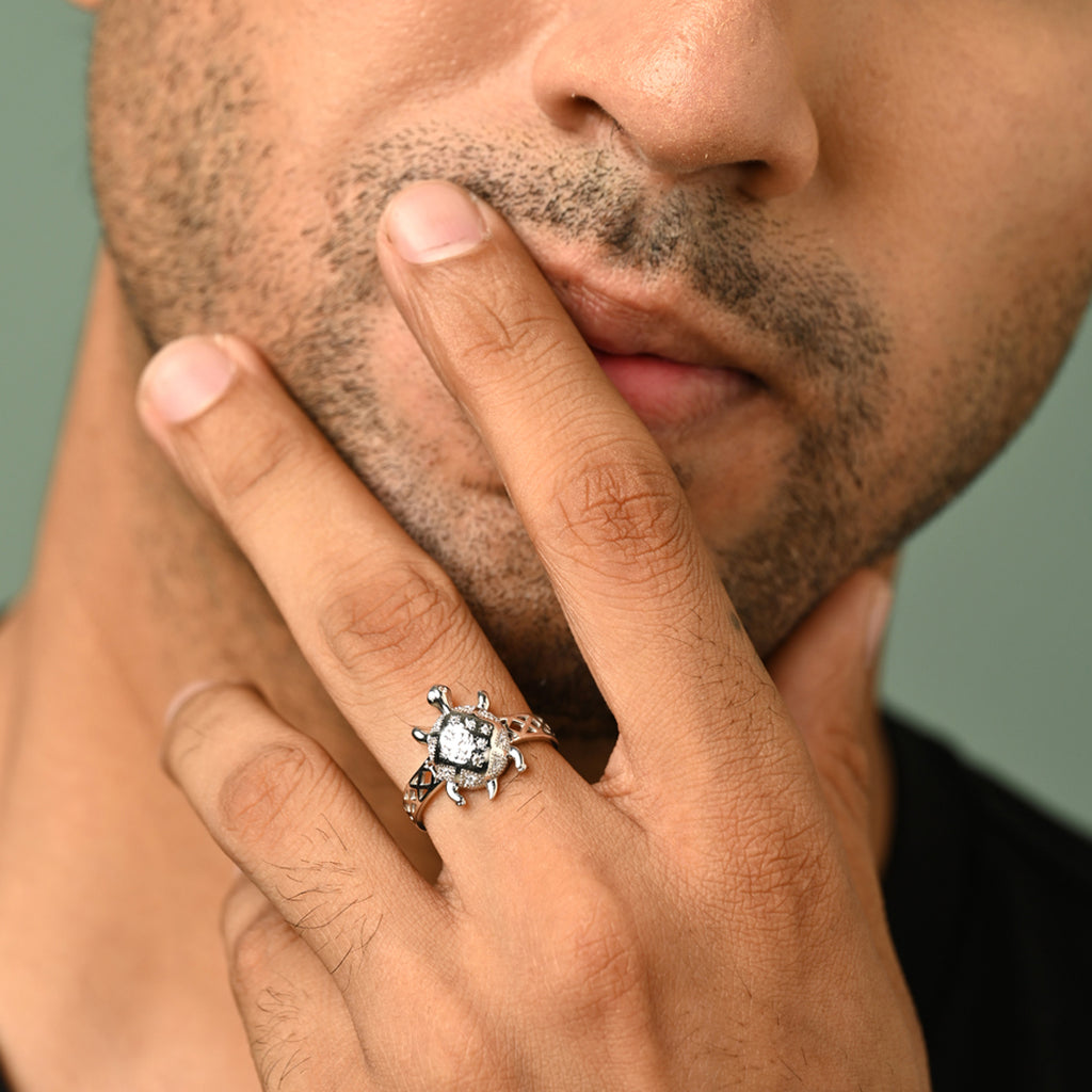 Silver Good Luck Tortoise Turtle Men Ring