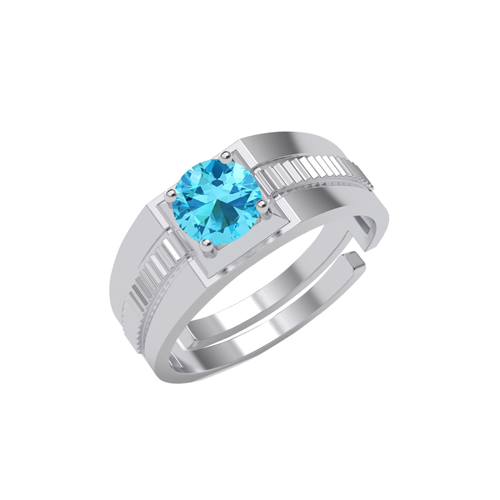 Silver Blue Solitaire Men Ring