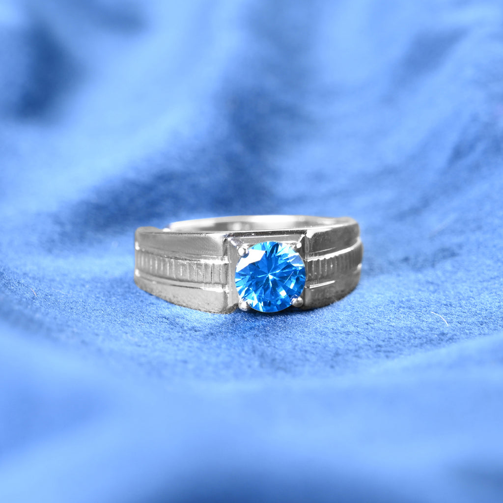 Silver Blue Solitaire Men Ring