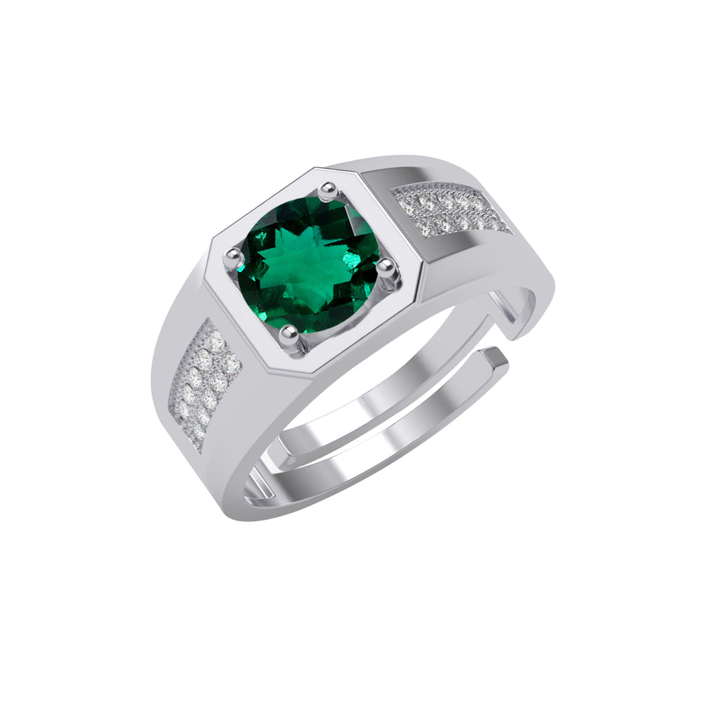 Silver Dario Green Solitaire Men Ring