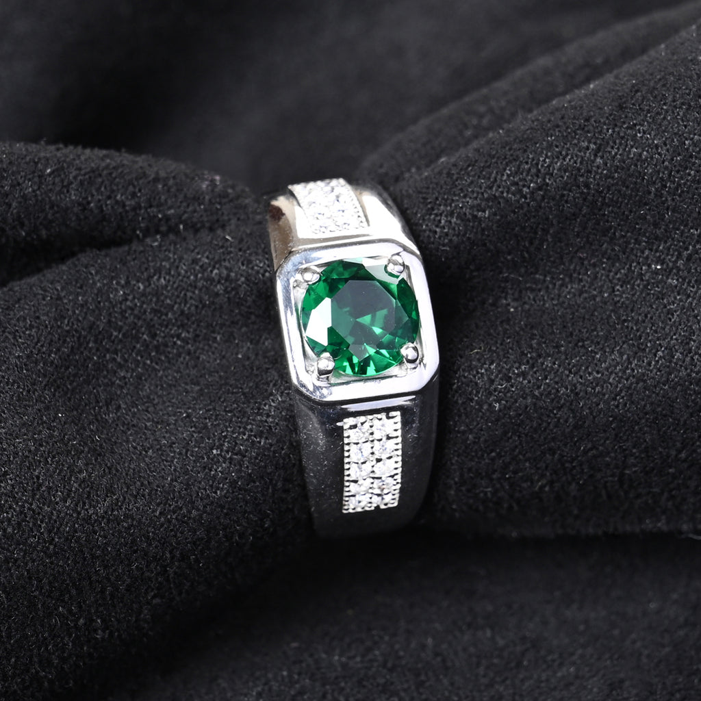 Silver Dario Green Solitaire Men Ring