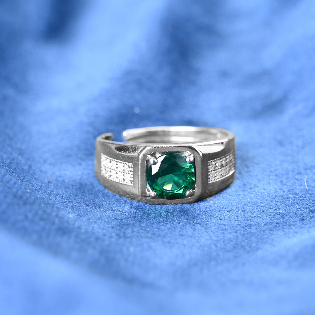 Silver Dario Green Solitaire Men Ring