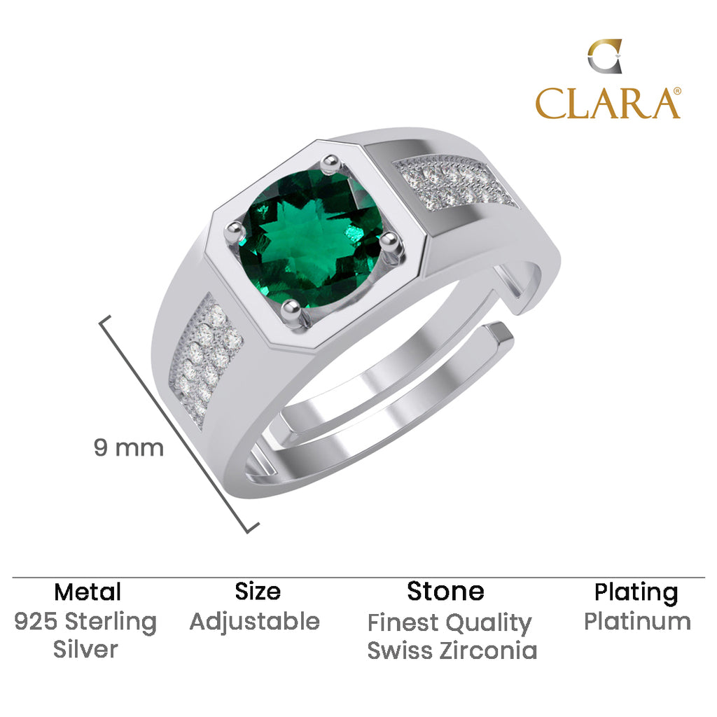 Silver Dario Green Solitaire Men Ring