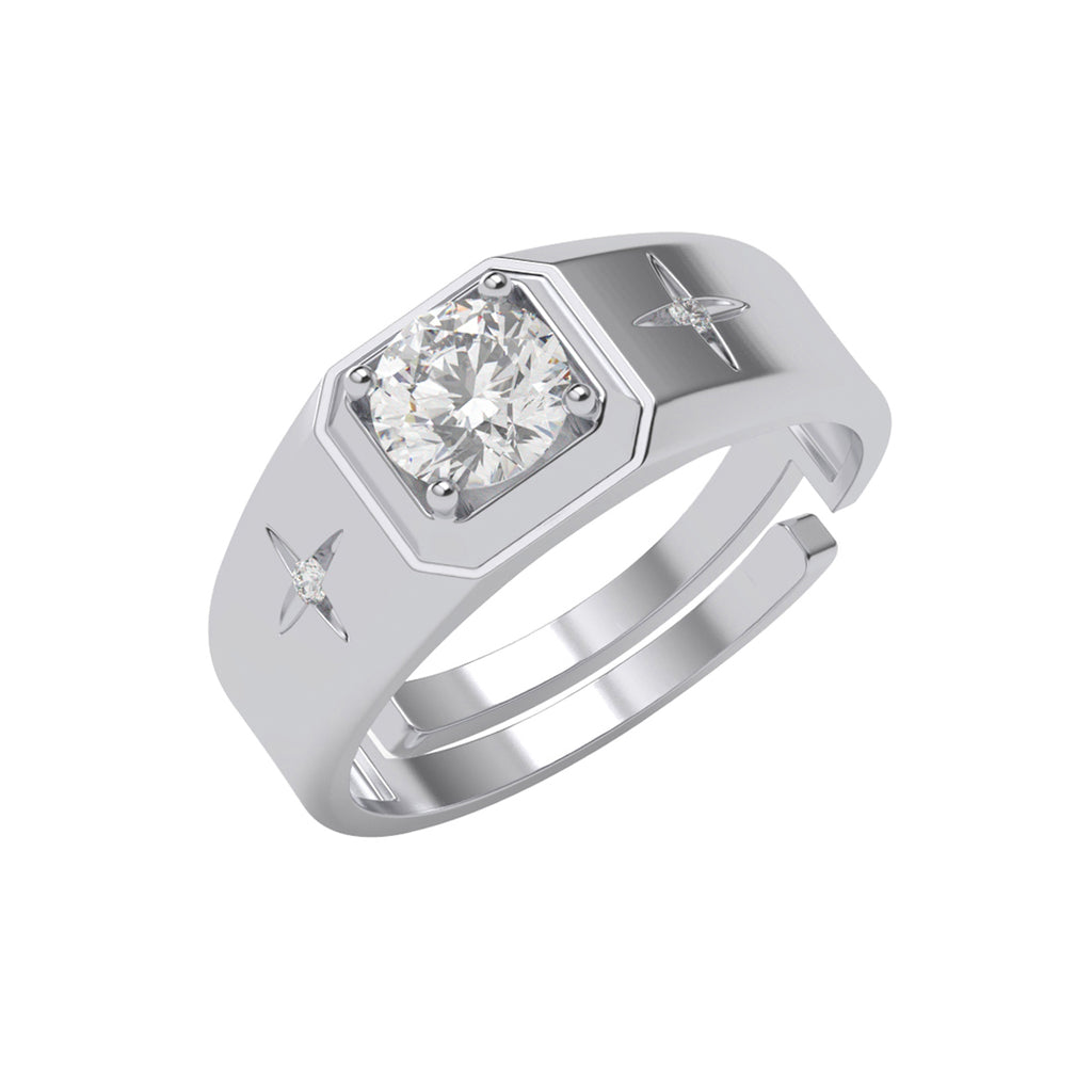 Silver Star Solitaire Men Ring