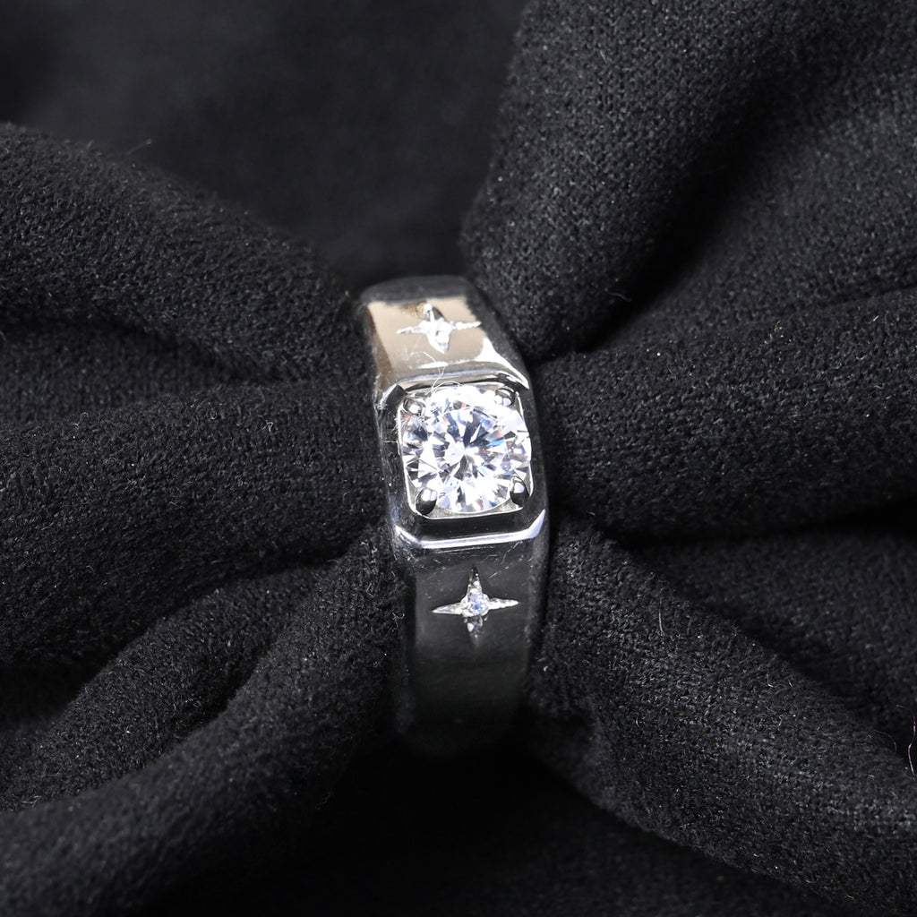 Silver Star Solitaire Men Ring