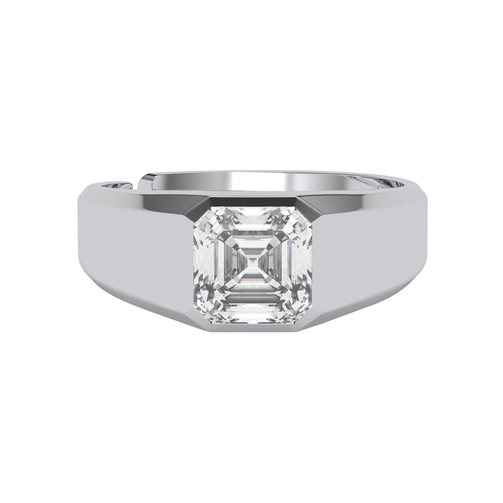 Silver Noel Asscher Solitaire Men Ring