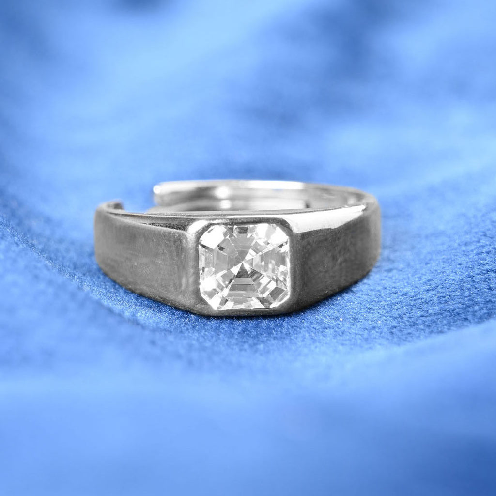 Silver Noel Asscher Solitaire Men Ring