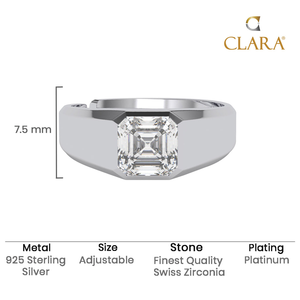 Silver Noel Asscher Solitaire Men Ring