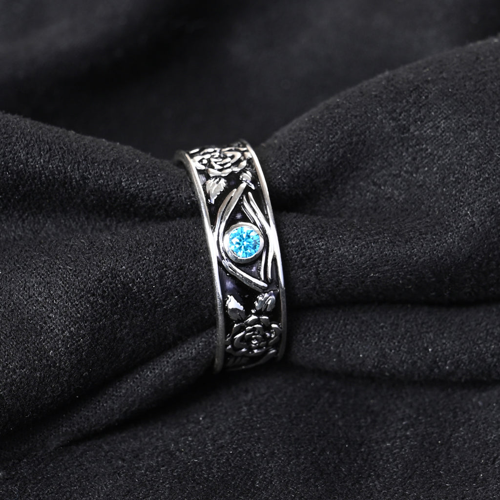 Silver Oxidised Evil Eye Men Ring