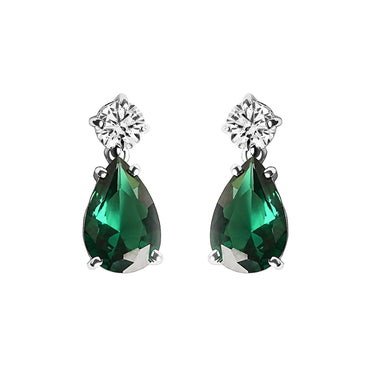 Clara 925 Sterling Silver Solitaire Green Drop Earrings