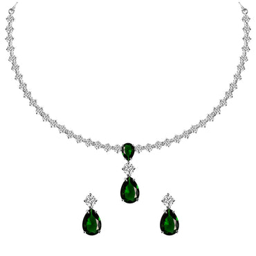 Clara 925 Sterling Silver Solitaire Green Necklace