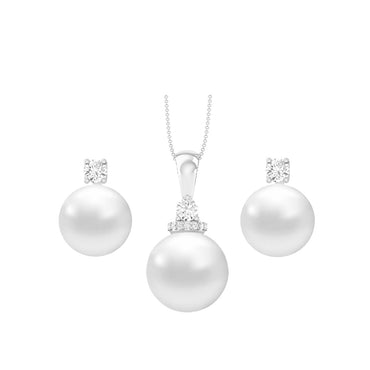 Clara 92.5 Sterling Silver Classic Pearl Pendant Earrings Set with Chain Jewellery Set Gift for Women and Girls