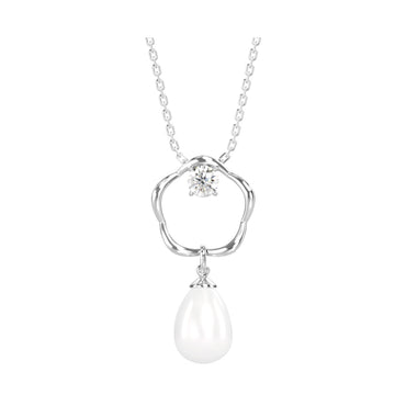 CLARA 925 Sterling Silver Pearl Sara Pendant With Chain Necklace | Rhodium Plated, Swiss Zirconia | Gift for Women & Girls