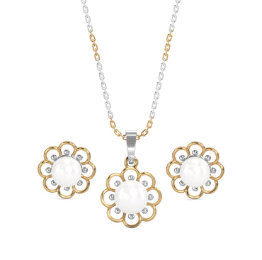 CLARA 925 Sterling Silver Pearl Lotus Pendant Earring Chain Jewellery Set | Gold Rhodium Plated | Gift for Women & Girls