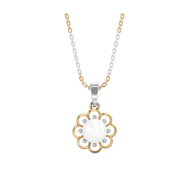 CLARA 925 Sterling Silver Pearl Lotus Pendant With Chain Necklace | Gold Rhodium Plated | Gift for Women & Girls