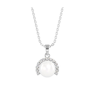 CLARA 925 Sterling Silver Real Pearl Riko Pendant With Chain Necklace | Rhodium Plated, Swiss Zirconia | Gift for Women & Girls