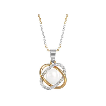 CLARA 925 Sterling Silver Real Pearl Knot Pendant With Chain Necklace | Gold Rhodium Plated, Swiss Zirconia | Gift for Women & Girls