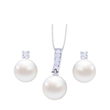 Clara 92.5 Sterling Silver Classic Pearl Pendant Earrings Set with Chain Jewellery Set Gift for Women and Girls