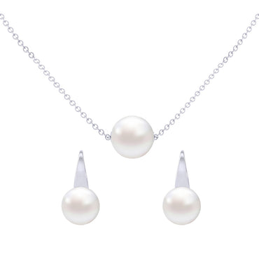 Clara 92.5 Sterling Silver Classic Pearl Pendant Earrings Set with Chain Jewellery Set Gift for Women and Girls