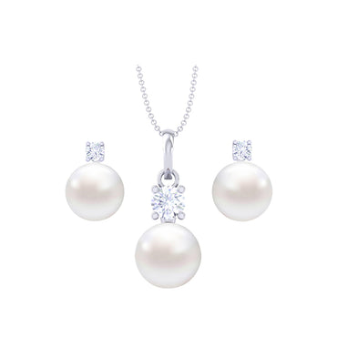 Clara 92.5 Sterling Silver Classic Pearl Pendant Earrings Set with Chain Jewellery Set Gift for Women and Girls
