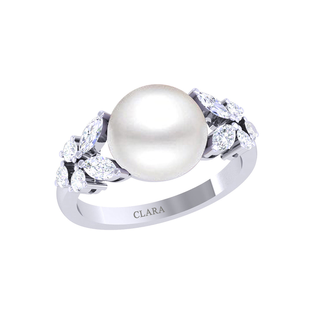 Silver Diamond Cut Zirconia Pearl Ring - Main Image