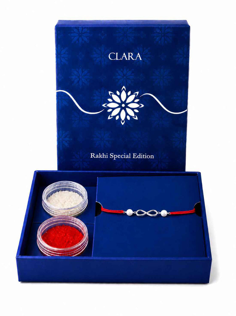 Silver Infinity Rakhi with Roli Chawal for Bhai Brothers