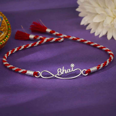 Silver Bhai Script Infinity Rakhi