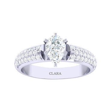 CLARA Made with Swiss Zirconia 925 Sterling Silver Pear Solitaire Ring Gift for Women and Girls