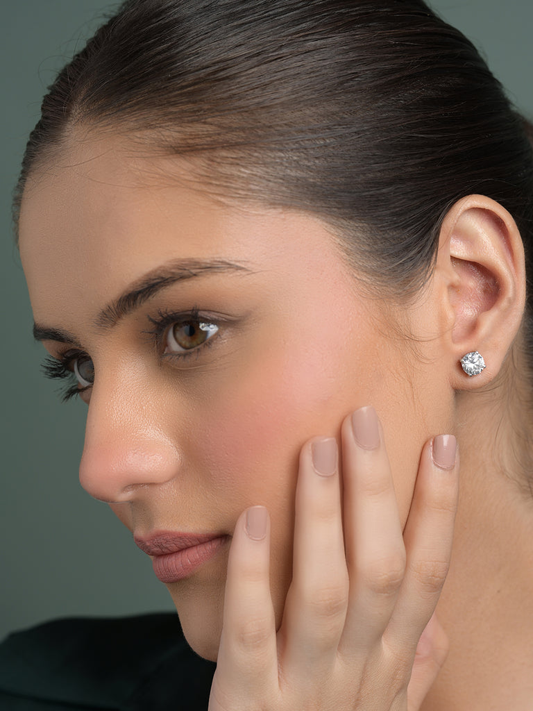 Silver Round Brilliant Solitaire Stud Earring