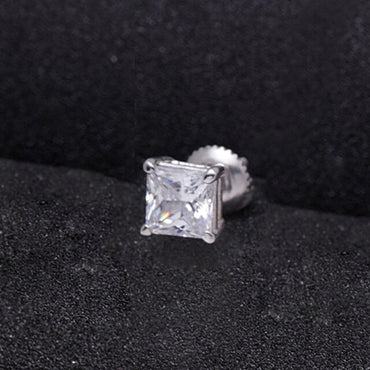 CLARA 925 Sterling Silver Square Solitaire 7 mm Stud Men Earring Gift for Men & Boys 1 Piece