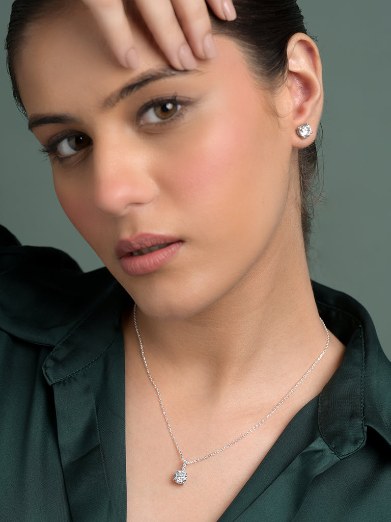 Silver Round Brilliant Solitaire Jewellery Set