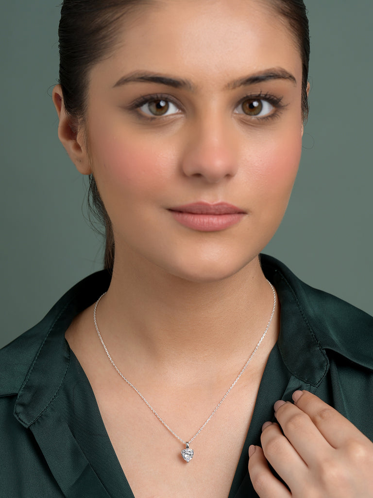 Silver Heart Solitaire Pendant Chain Necklace