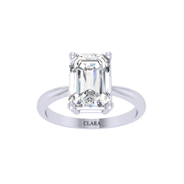 Clara 92.5 Sterling silver White Gold Plated Emerald Cut Diamond Cut Zirconia Solitaire Ring For Women & Girls