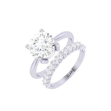 Clara 92.5 Sterling Silver Round Brilliant Solitaire Ring with Band Gift for Women & Girls