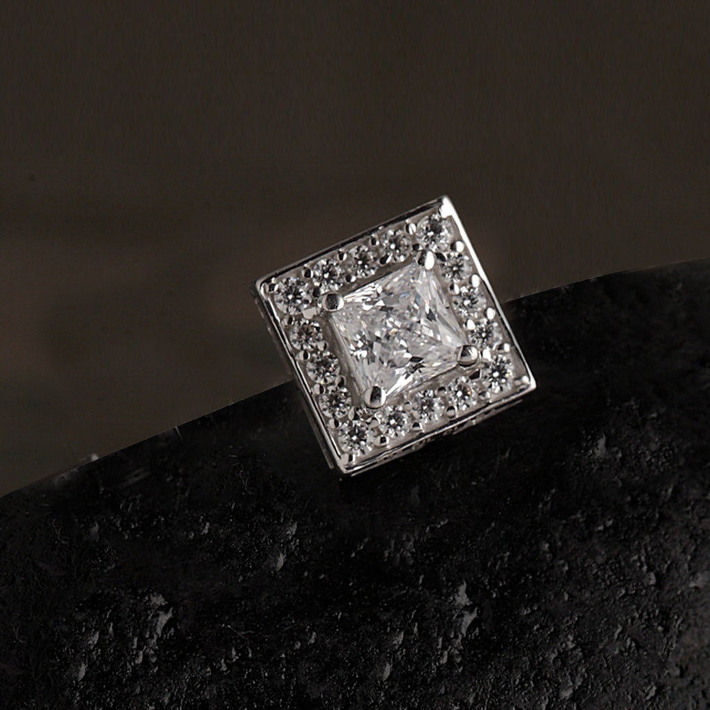 Sterling Silver Mens Stud Earrings Square Micropave Frame Cubic Zircon |  Jewelryland.com