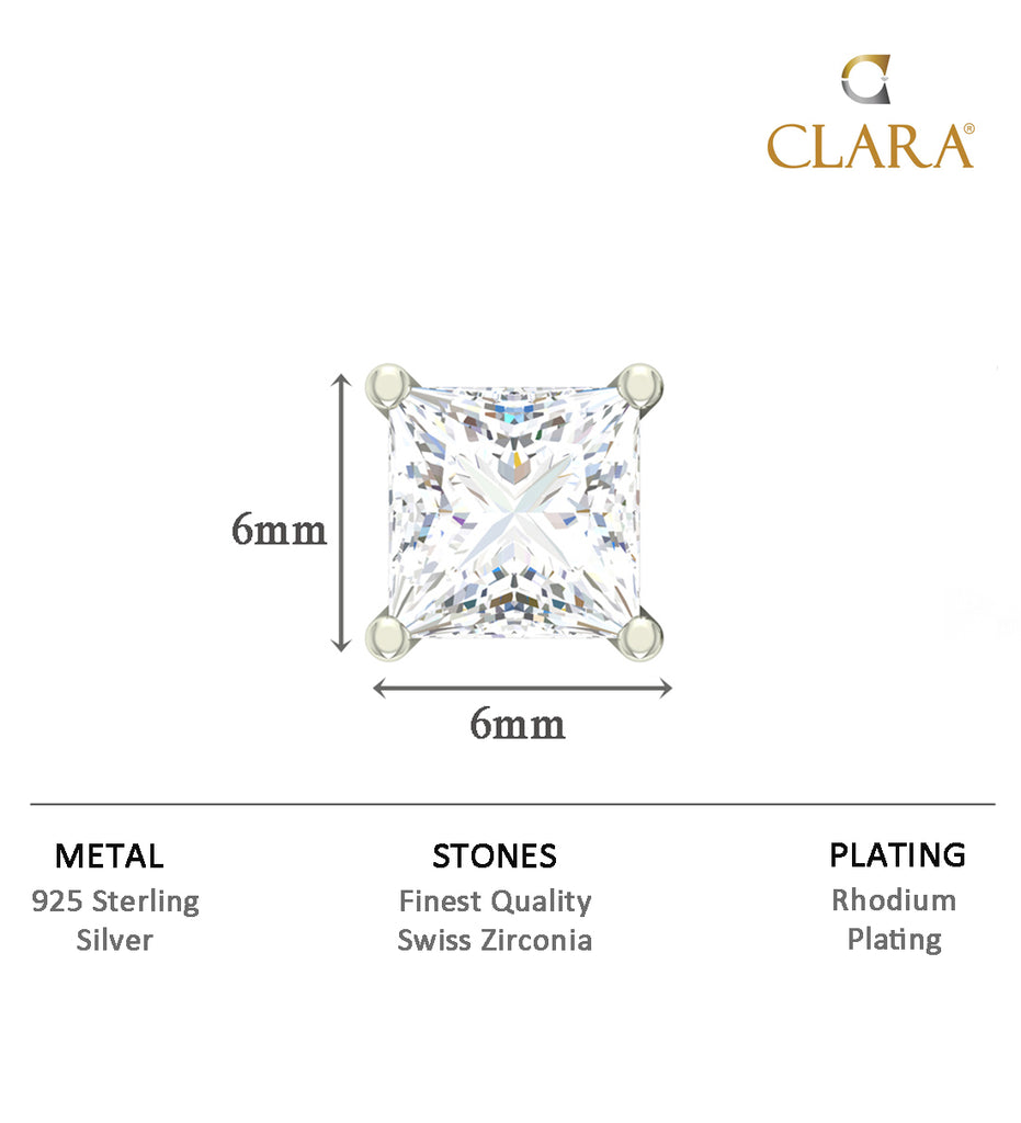 CLARA 925 Sterling Silver Square Solitaire 6 mm Stud Men Earring Gift for Men & Boys  1 Piece