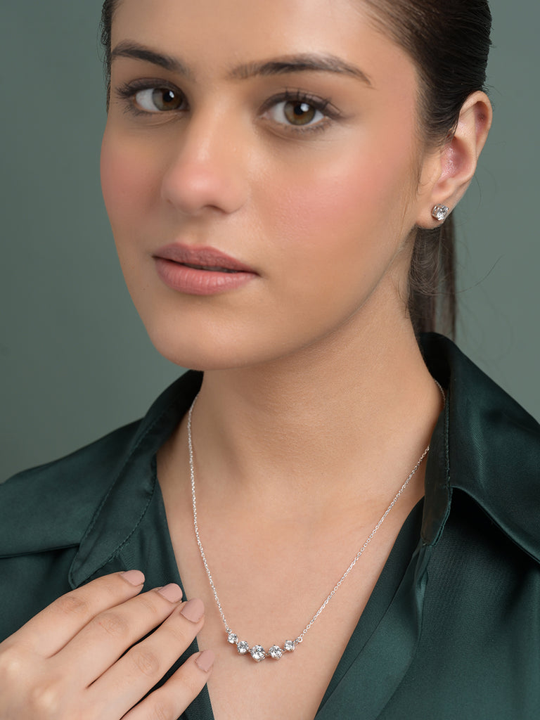 Silver 5 Stone Jewellery Set