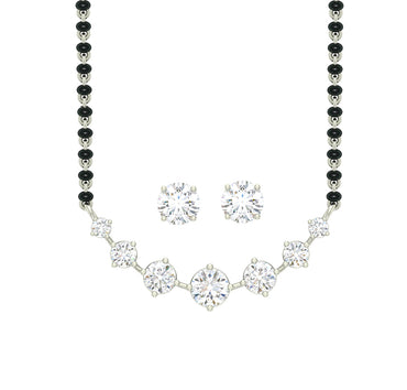 CLARA 925 Sterling Silver 7 Stone Mangalsutra Tanmaniya Pendant Earring Jewellery Set with Chain Gift for Women and Girls