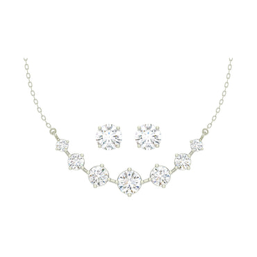 CLARA 925 Sterling Silver Rhodium Plated 7 Stone Pendant Earring Necklace Set with Chain Gift for Women and Girls